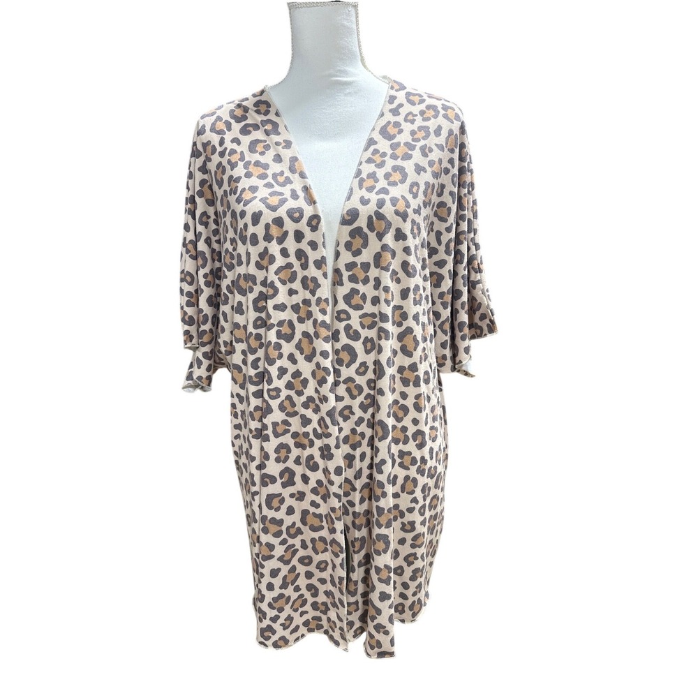 Tees2urdoor Lola Girl Cardigan Women L/XL Leopard Print Open Front Kimono